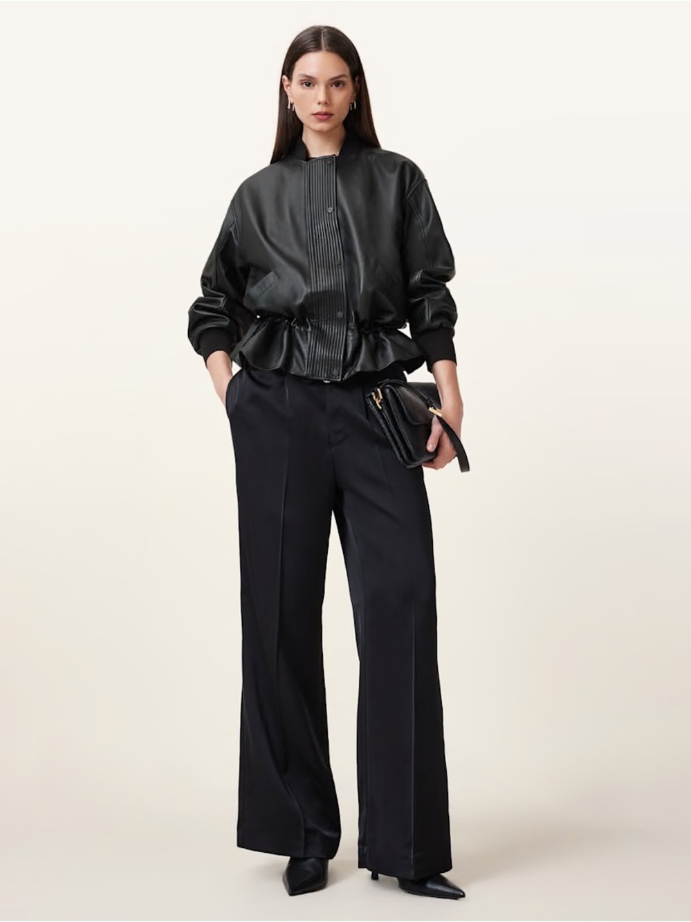 Leather Bomber Jacket - Black